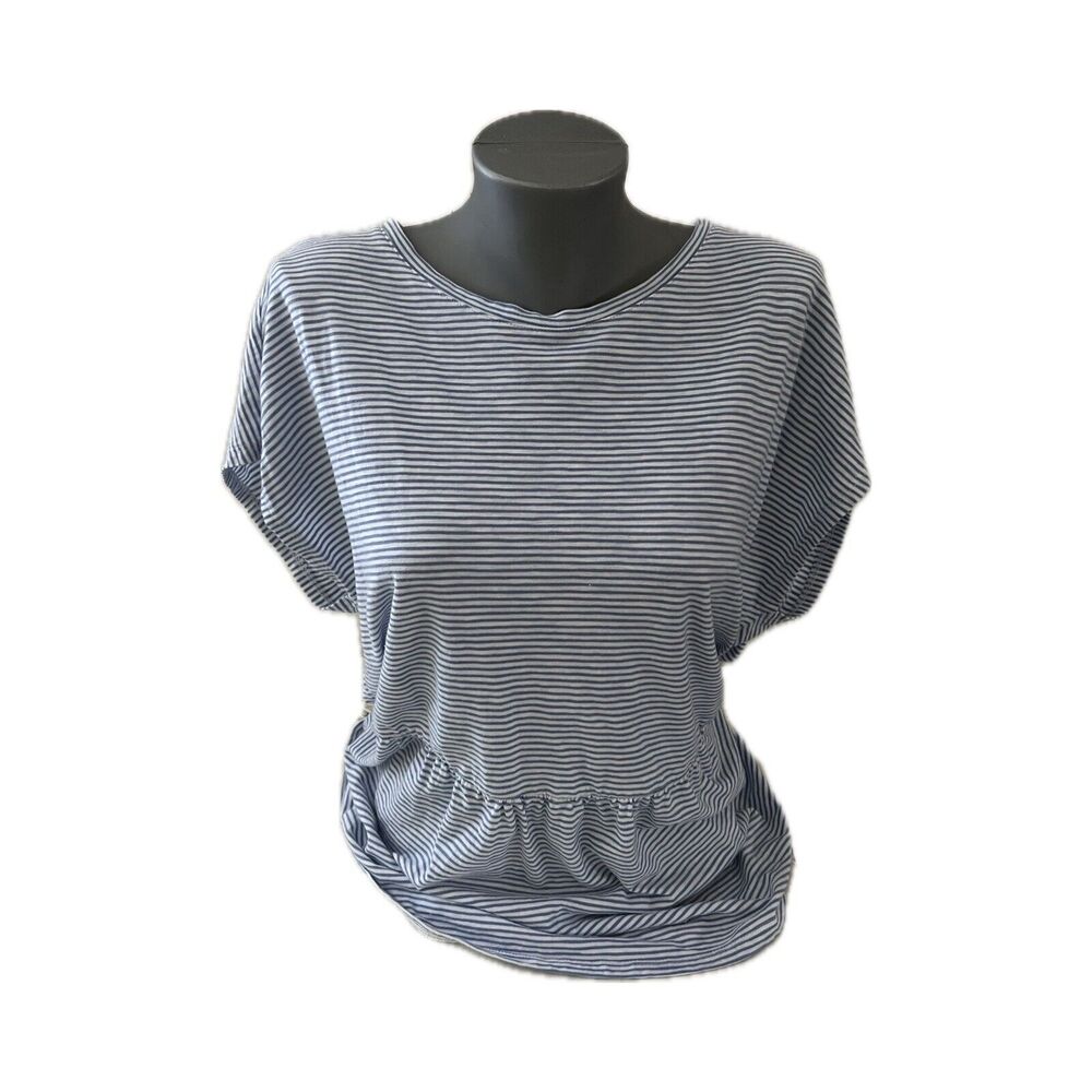 Terra & Sky Women’s 0X (14w) Peplum Knit Top Shirt Blue White Striped